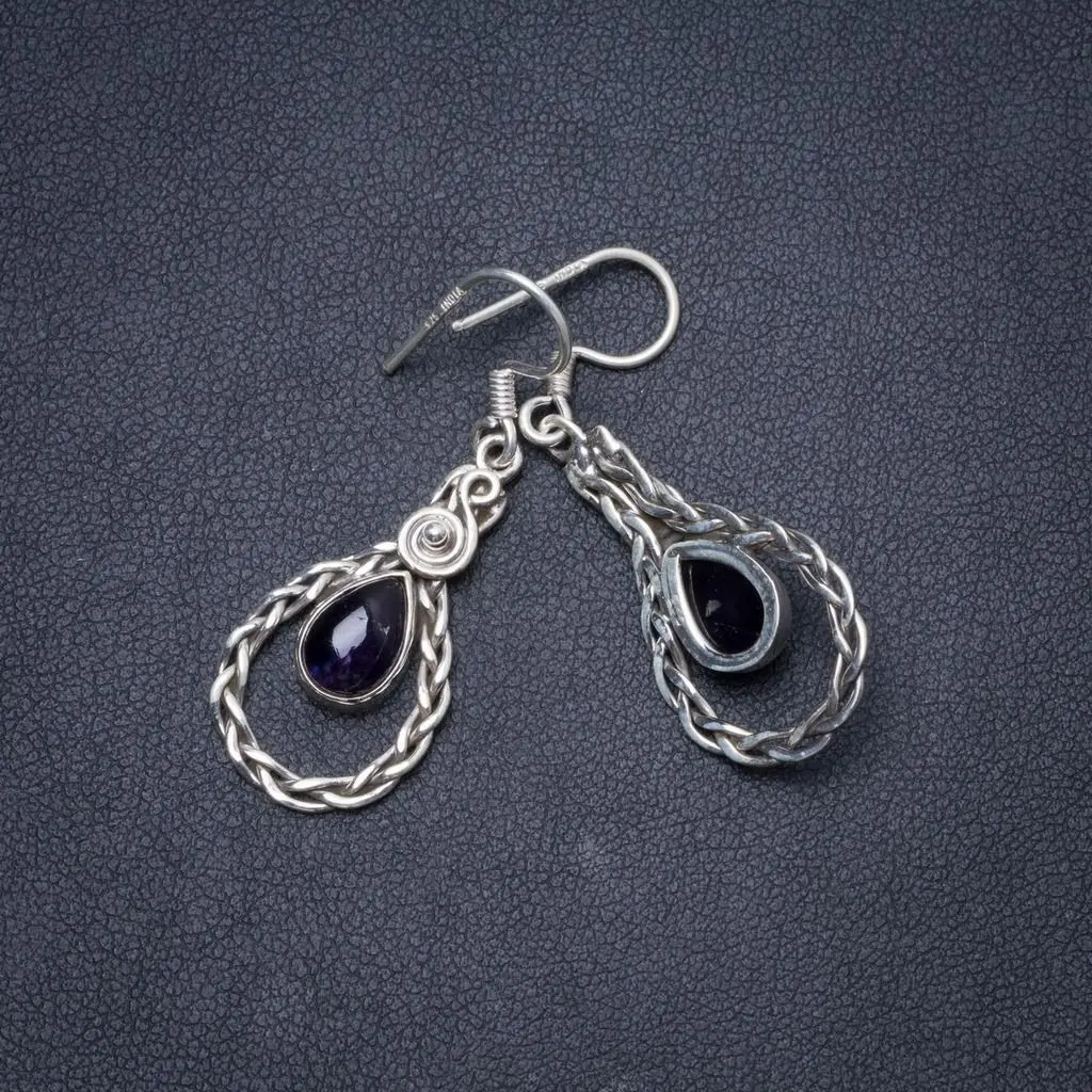 

Natural Amethyst Handmade Unique 925 Sterling Silver Earrings 1.5" Y1689