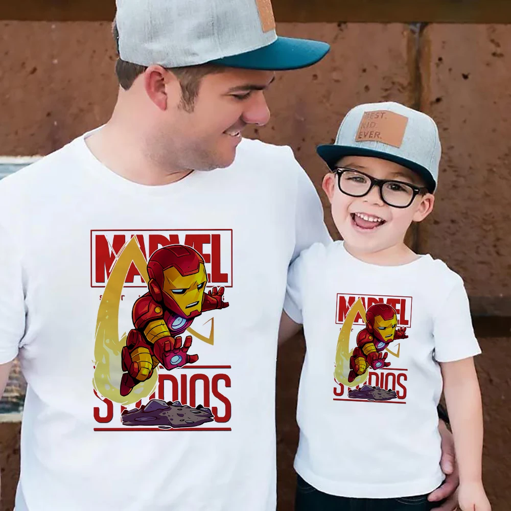 Iron Man T Shirt Dad and Kids Matching T-shirt Marvel Fashion Super Hero Cartoon Family Clothes Urban Casual Boys Shirt Dropship