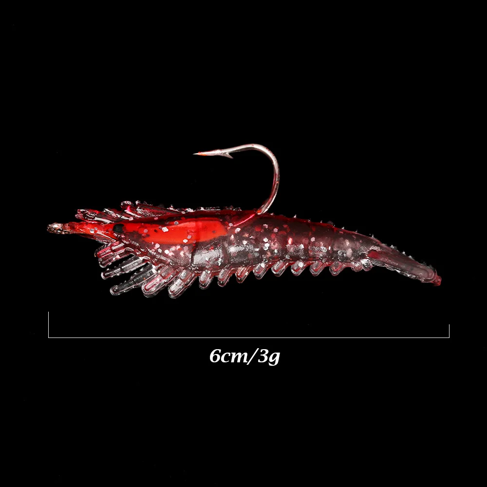 

New 4PCs Luminous Shrimp Fake Baits Soft Simulation Prawn Lure Fishy Smell Trout Bait with Single Hook Sea Fishing Bait