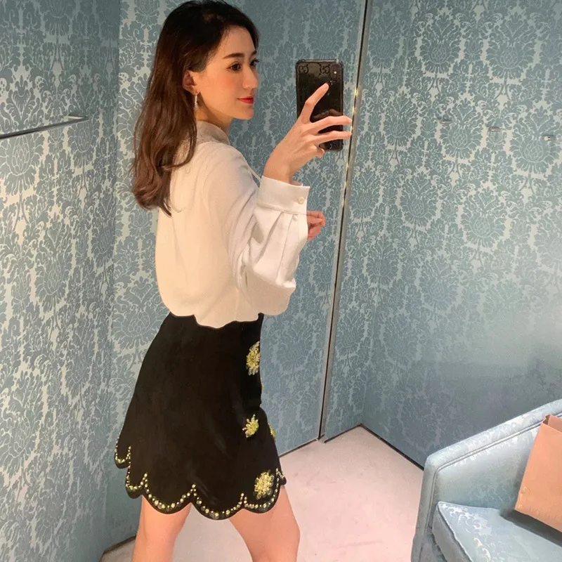 

Black Sexy Beaded Mini Skirt Clothes High Quality New Fashion Women Winter Luxury Brand Rhinestone Skirt 2021 New Elegant