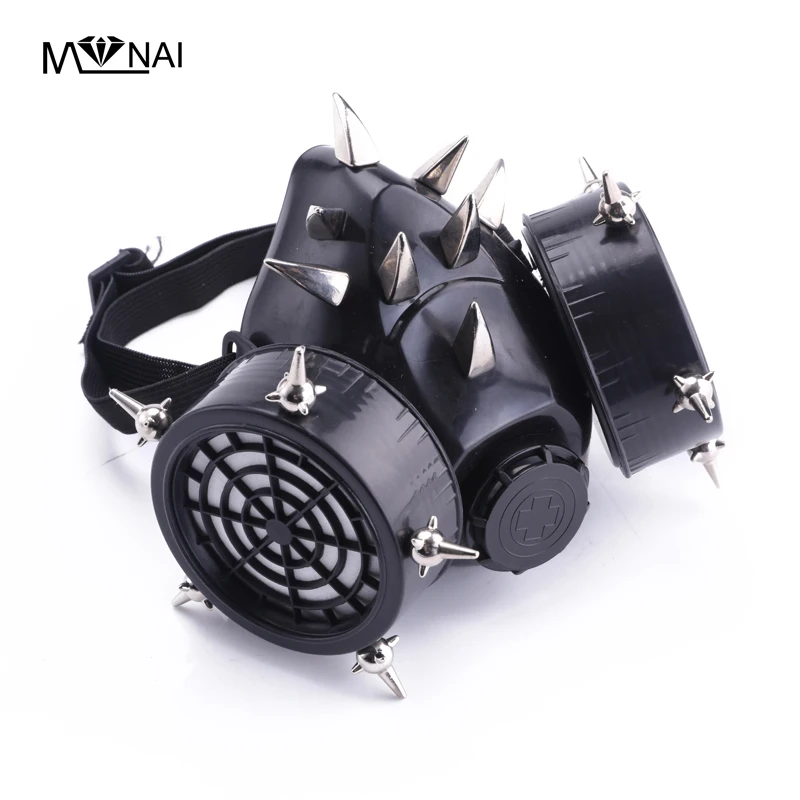 Steampunk Mask Hip Hop Rivets Carnival Masks Respirator 2 Canisters 1 Valve Halloween Cosplay Gas Mask Costume Exhibition