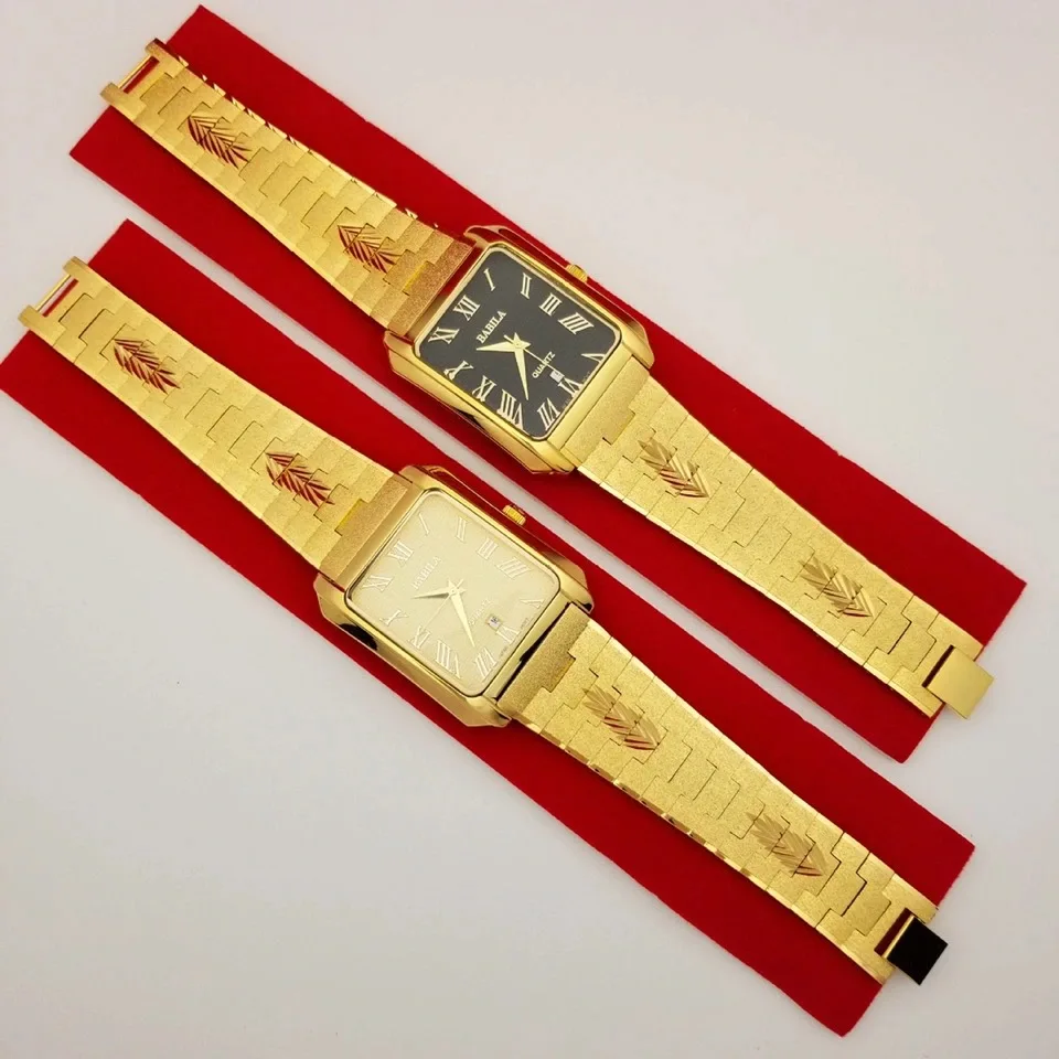 Мужские медные часы с большим циферблатом золотистые водонепроницаемые