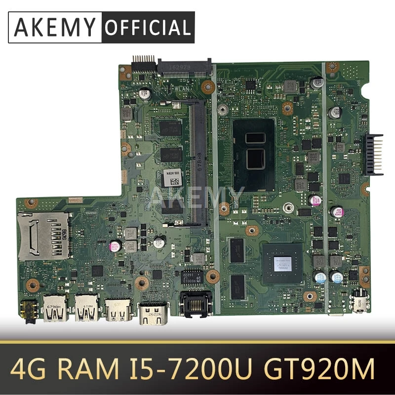 

Akemy X541UJ X541UVK Laptop motherboard for ASUS X541UJ X541UV X541U X541 Test original mainboard 4G RAM I5-7200U GT920M