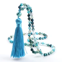 natural stone blue striped agates 108 beads mala necklace for men women yoga meditation knotted jewelry handmade prayer necklace