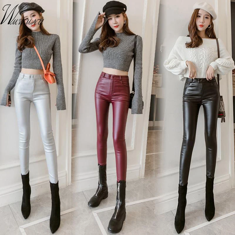 Эластичные облегающие брюки женские повседневные карандаш из искусственной