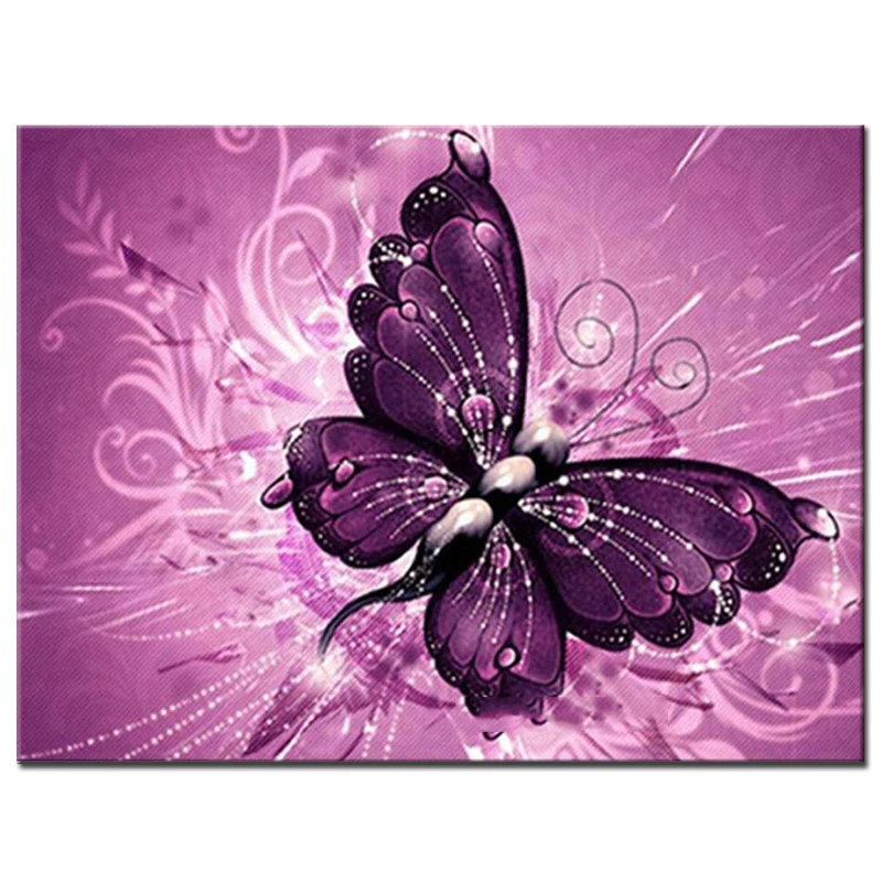 Полноразмерная 5D картина сделай сам вышивка крестиком фиолетовая бабочка 3D