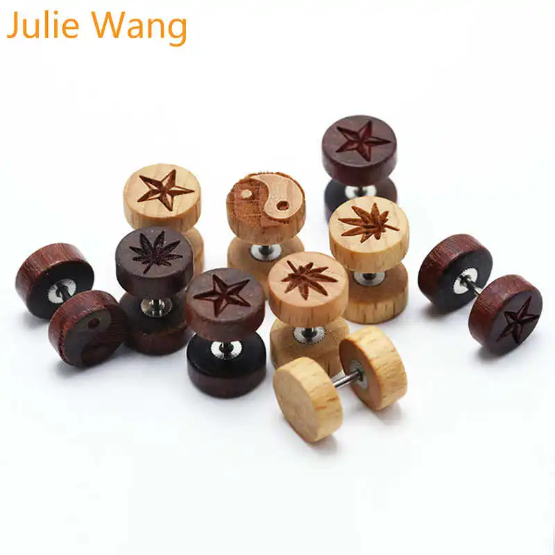 1 пара серьги-гвоздики Julie Wang из натурального дерева круглые серьги хирургической
