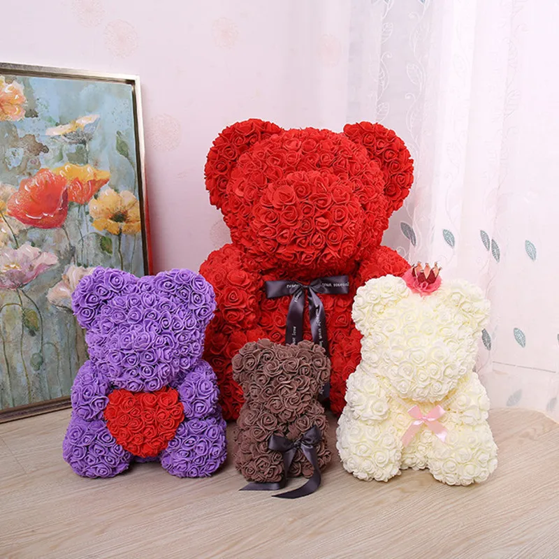 Медвежонок из искусственных роз ко дню св. Валентина (25 см)|Искусственные и сухие