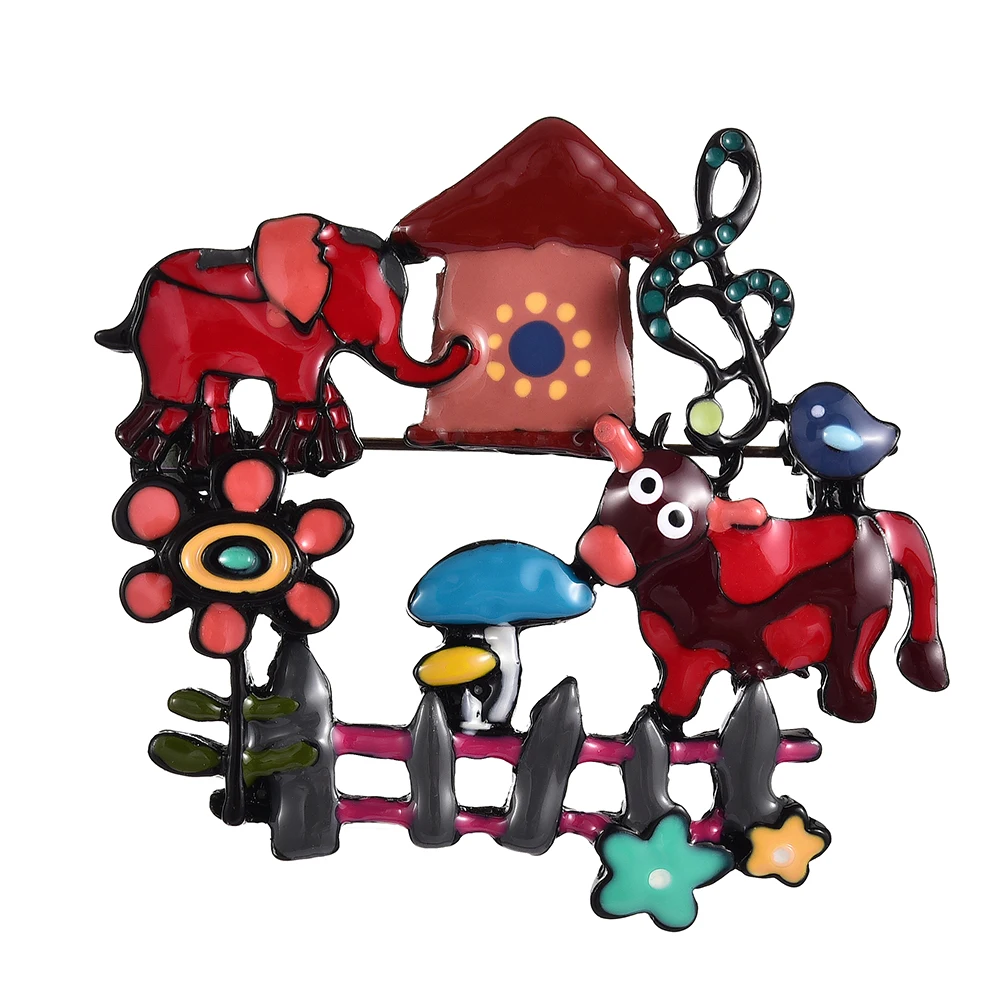 2019 Cring coco Новое поступление корова дом Цветок Птица слон любимый брошь блузка и