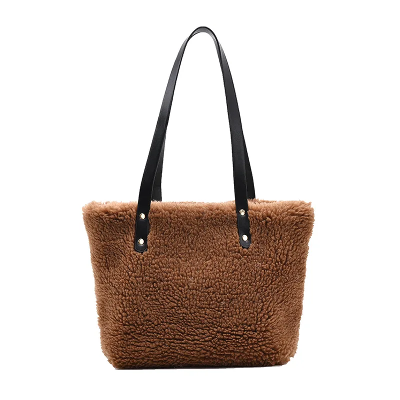 

Lambswool Shoulder Bags for Women 2020 Winter Totes Soft Plush Faux Fur Handbags and Purses Lady Casual High Capacity Hand Bag