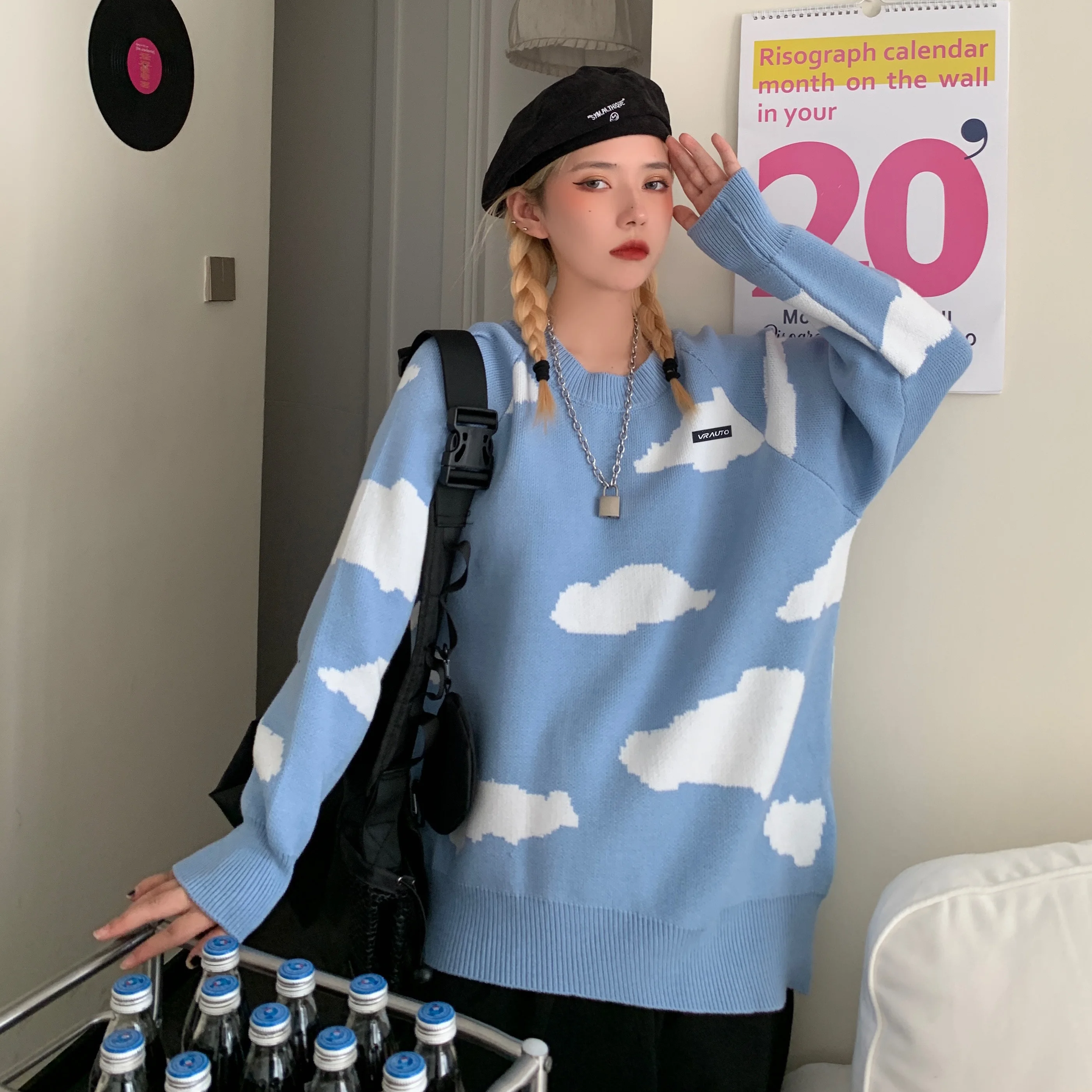 

New women's Harajuku style cute cloud pullover loose knitted sweater