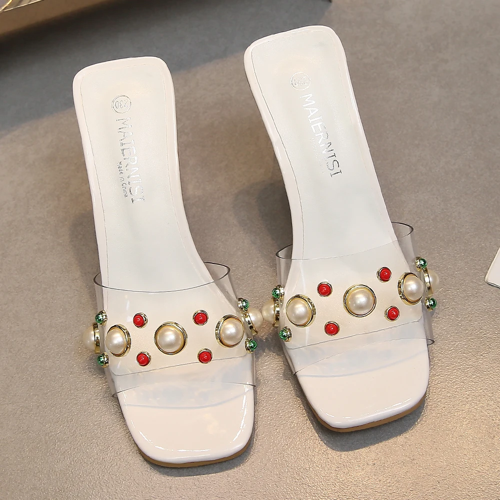 Женские сандалии желе с кристаллами на грубом каблуке 8 см Размеры 35 45 46|Тапочки| |