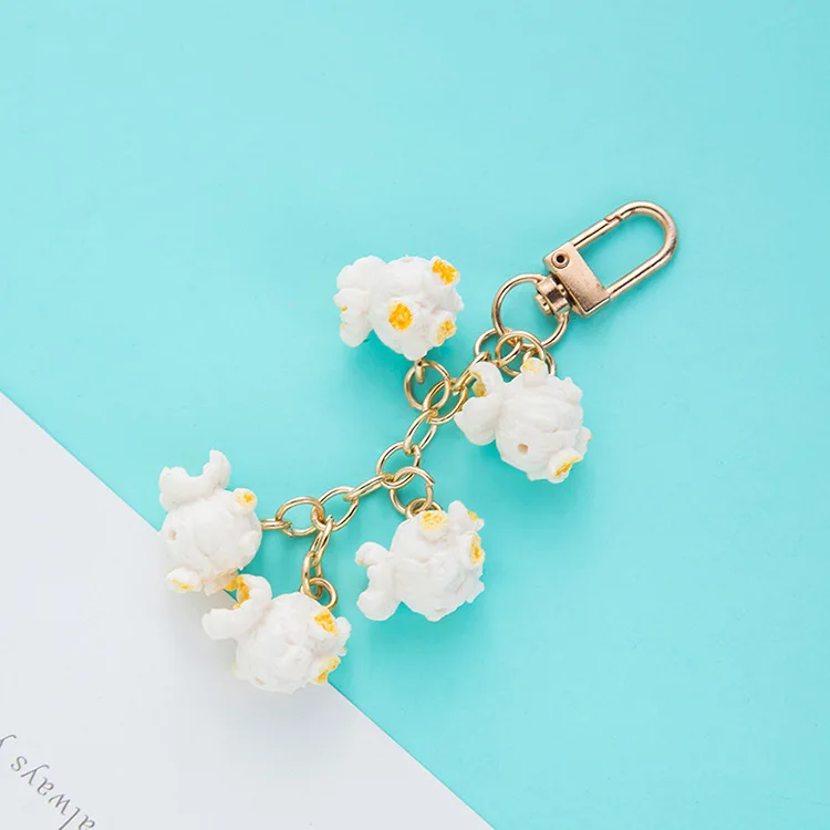 

Lovely Popcorn Keychain Keyring For Women Girl Simulated Food Cute Car Children Early Education Pendant Decoration Keyring