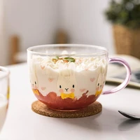 500ml with handle glass mug breakfast milk cup cute lady child water office home coffee mug rabbit apple cherry bear pattern