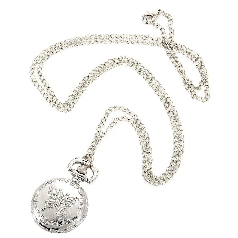 

Fashion Vintage Quartz Pocket Watch Alloy Flowers Butterfly Women Lady Girls Necklace Pendant Sweater Chain Clock Gifts ENDQ