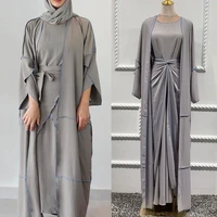 muslim abaya hijab dress women open kimono wrap sleeveless dress solid color kaftan islamic clothing arabic middle east fashion