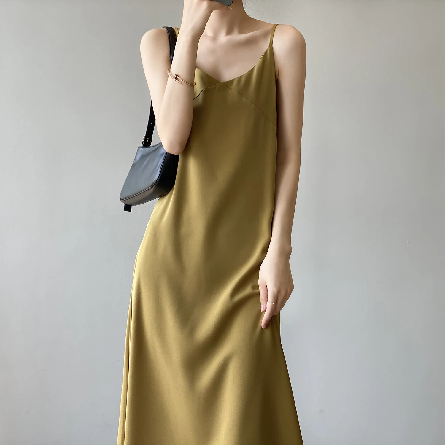 

WOMAN DRESS Evening SKIRT SUMMER Dress Pure Color Sling Dress Female Autumn Korean Style Simple Halter Bottoming Long Dress
