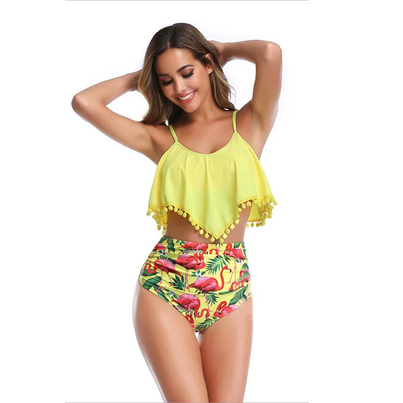 

Summer 2020 New Fashion Hot Sale Swimsuit Bikini Set Sexy Ruffled Lady Summer Vacation Various Colors High Waist Split Bikini