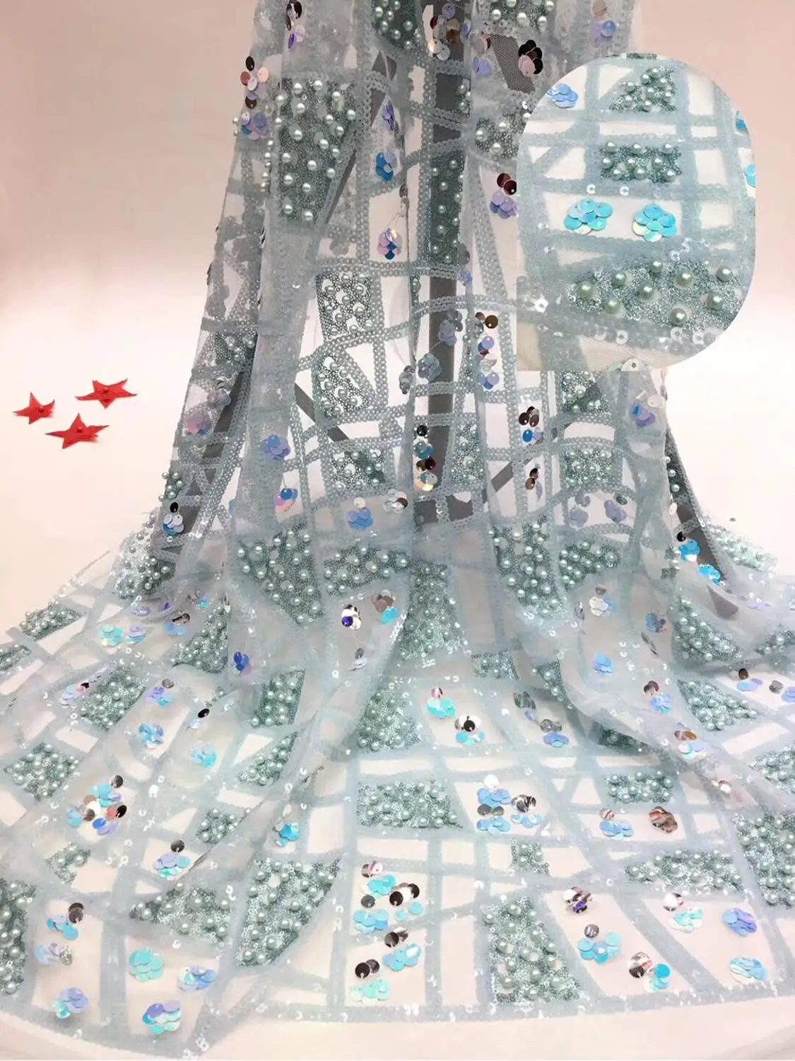 Французская кружевная ткань роскошная сетка из бисера африканская с блестками |