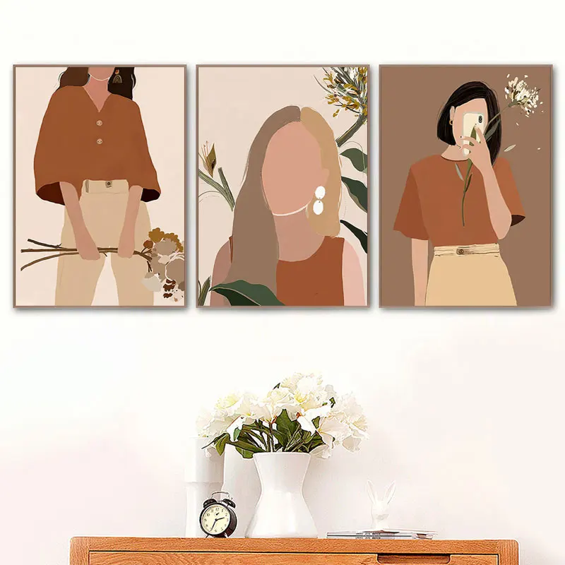 

Fashion Vintage Girl Plant Wall Art Abstract Canvas Painting Nordic Posters and Prints Wall Pictures for Living Room Home Decor