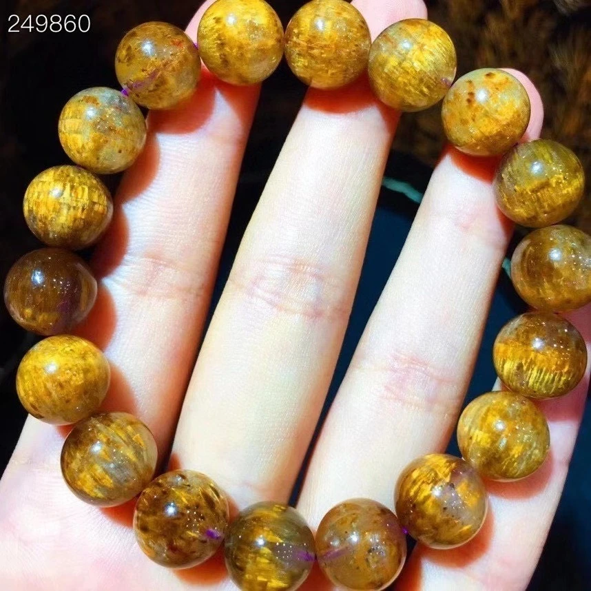 

Natural Gold Cacoxenite Auralite 23 Quartz Bracelet 11.3mm Gemstone Canada Round Beads Bangle Women Men Genuine AAAAA