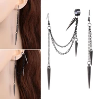 unique punk long tassel chain ear cuff earrings vintage barrel nails crawler climer dangle drop earrings for men women unisex