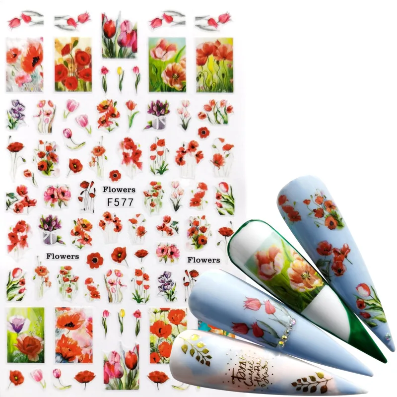 LCJ  1 PC Mix Flower Nail Stickers  Butterfly 3D Adhesive Sliders Wraps Tips Charm Art Manicure Decorations