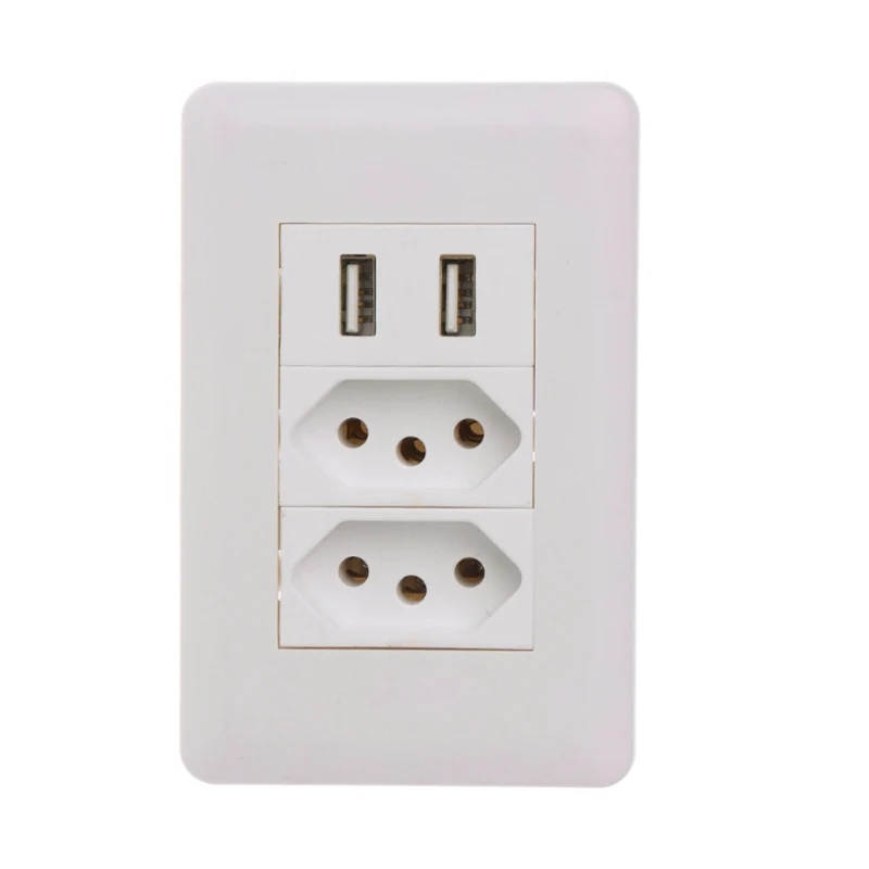 

Wall Power Brazil switch Socket 15A Brasil Standard Double Soquete 5V 2100mA Dual USB Charger Port 115mm*75mm AC 110~250V