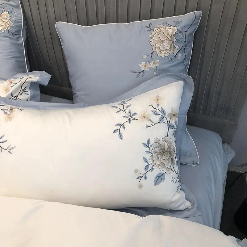 Комплект постельного белья с вышитыми цветами пиона пододеяльник длинными