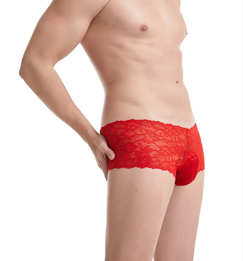Мужское нижнее белье боксеры кружевные трусы с низкой талией сексуальные