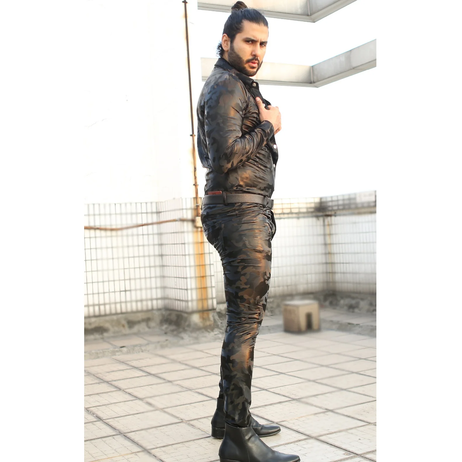 Весна-Осень мужские модные камуфляжные корейские уличные брюки облегающие трико
