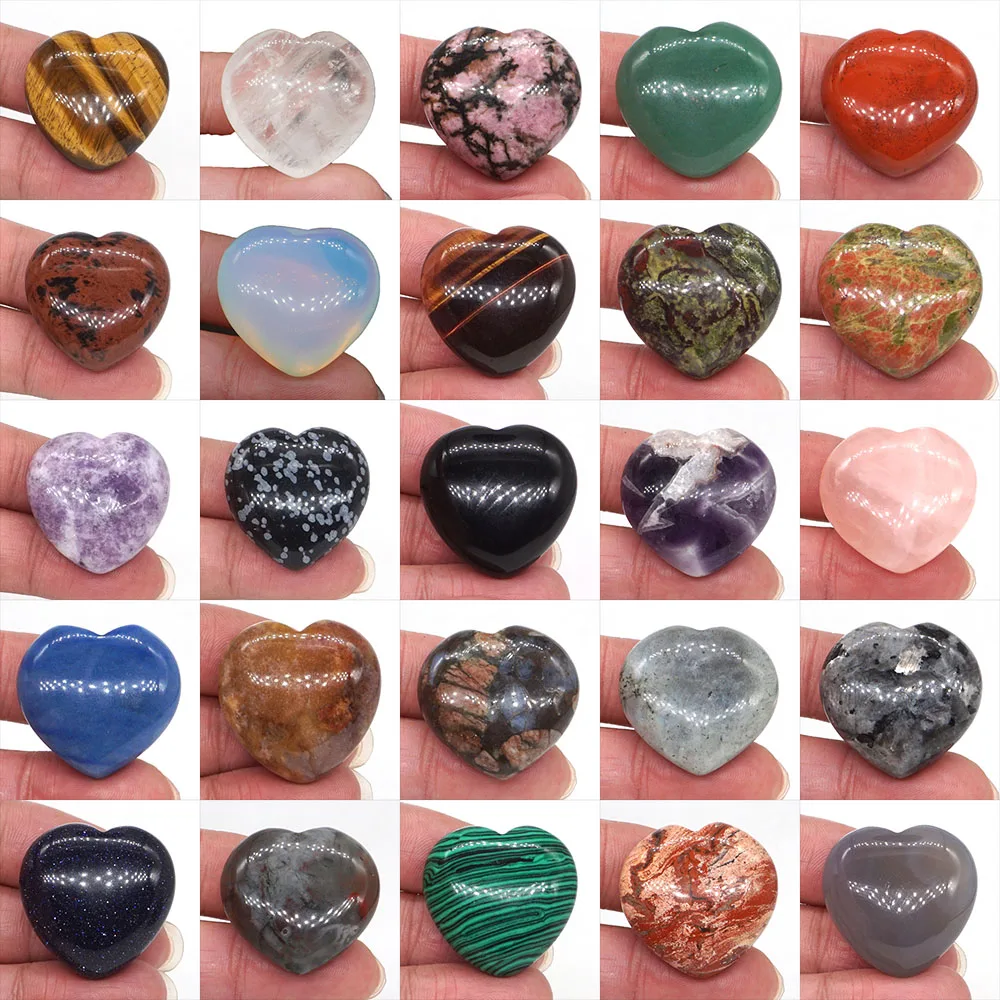 

1.2" Heart Shape Natural Gemstone Crystal Energy Reiki Healing Quartz Home Decor Collection Carved Pendant Jewelry DIY Love Gift