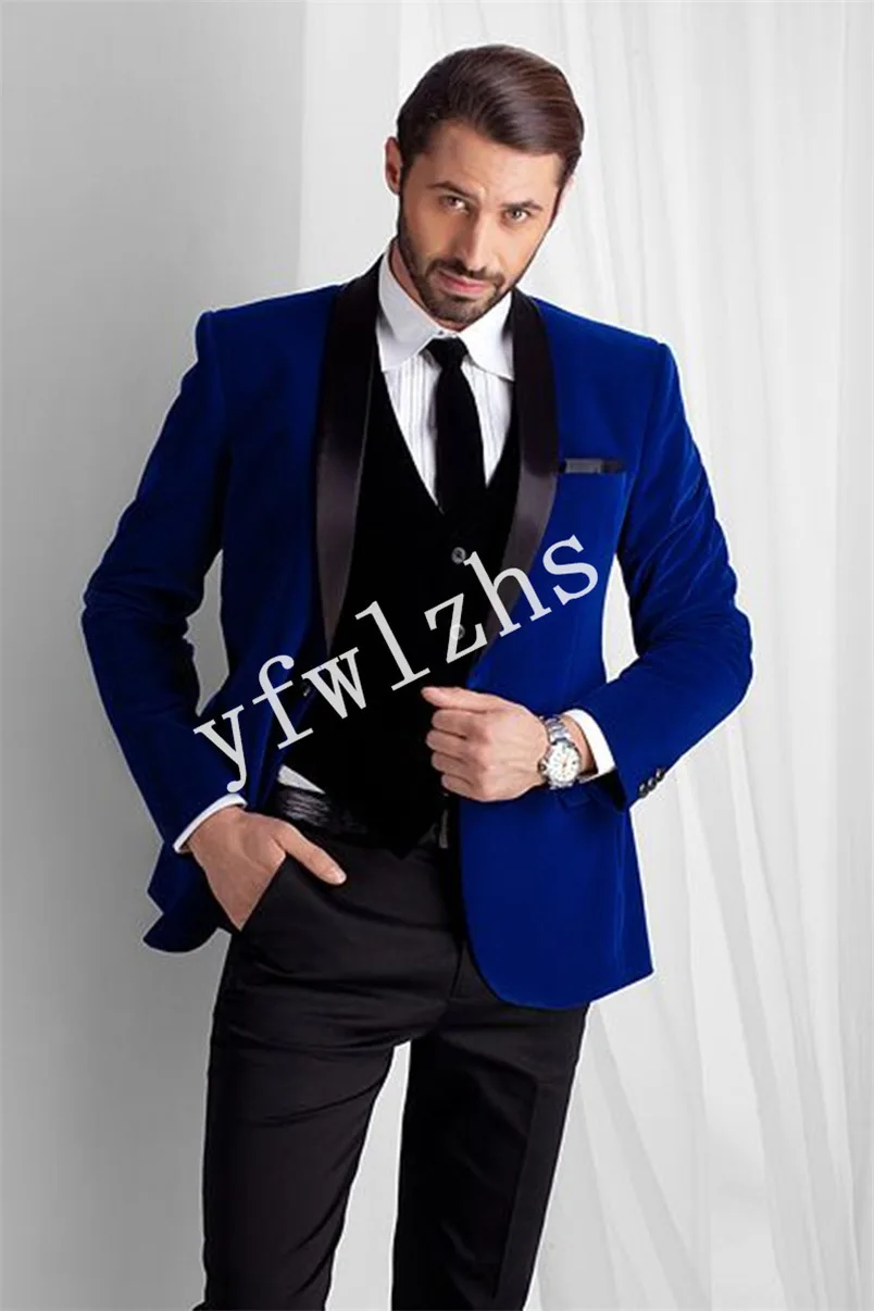 

Handsome Velveteen Groomsmen Shawl Lapel Groom Tuxedos Wedding Dress Men Suits Blazer Prom Dinner (Jacket+Pants+Tie+Vest) A230