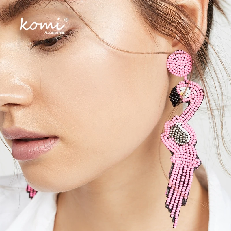 Коми Бохо ручной работы бисера птица креативные висячие серьги милый мультфильм