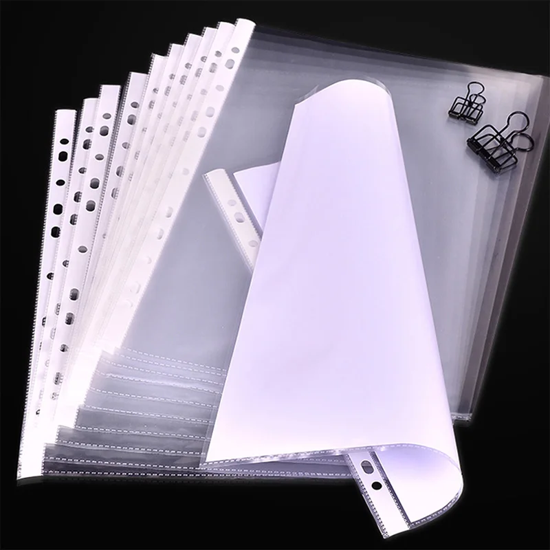 

100pcs A4 Transparent Plastic Punched Pockets Folders Filing Thin 11Holes Loose Leaf File Storage Documents Sheet Protectors