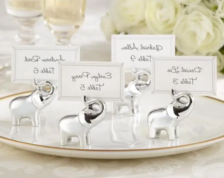 

200pcs "lucky In Love "silver-finish Lucky Elephant Place Card Holder Photo Holder Place Card Holder Dhl Wholesale