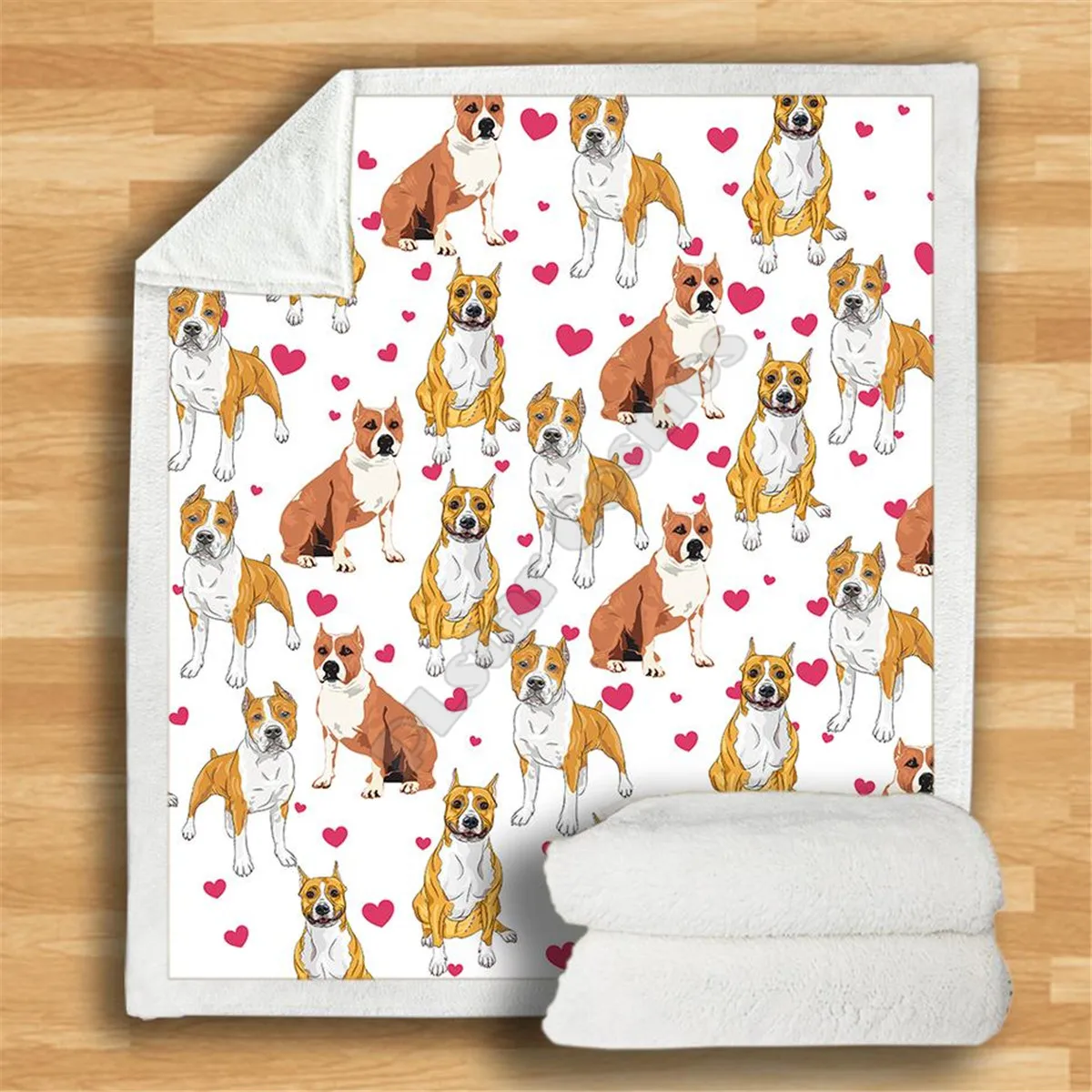 

Love Cute American Pit Bull Terrier Cozy Premium Fleece Blanket 3D printed Sherpa Blanket on Bed Home Textiles