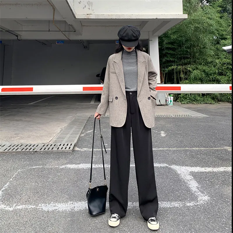 

HziriP New Vintage High Waist Solid Slender 2020 Plus Size Streetwear All Match Straight Loose Large Size Full Length Trousers