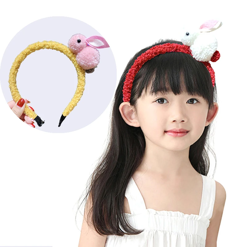 Детский обруч для волос девочек милый кролик плюшевый шарик повязка принцессы