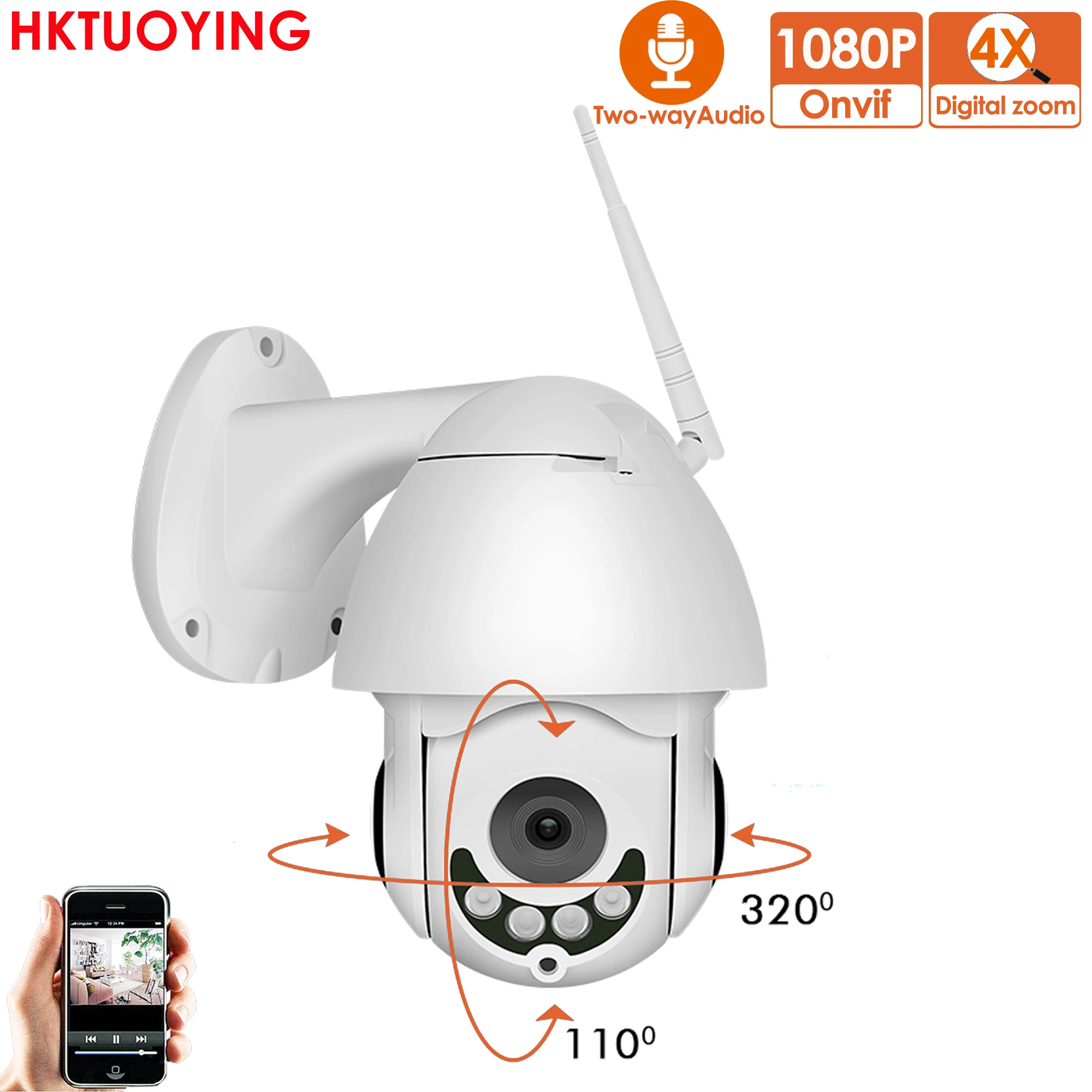 Беспроводная скоростная купольная IP камера 1080P PTZ с Wi Fi уличная видеонаблюдения