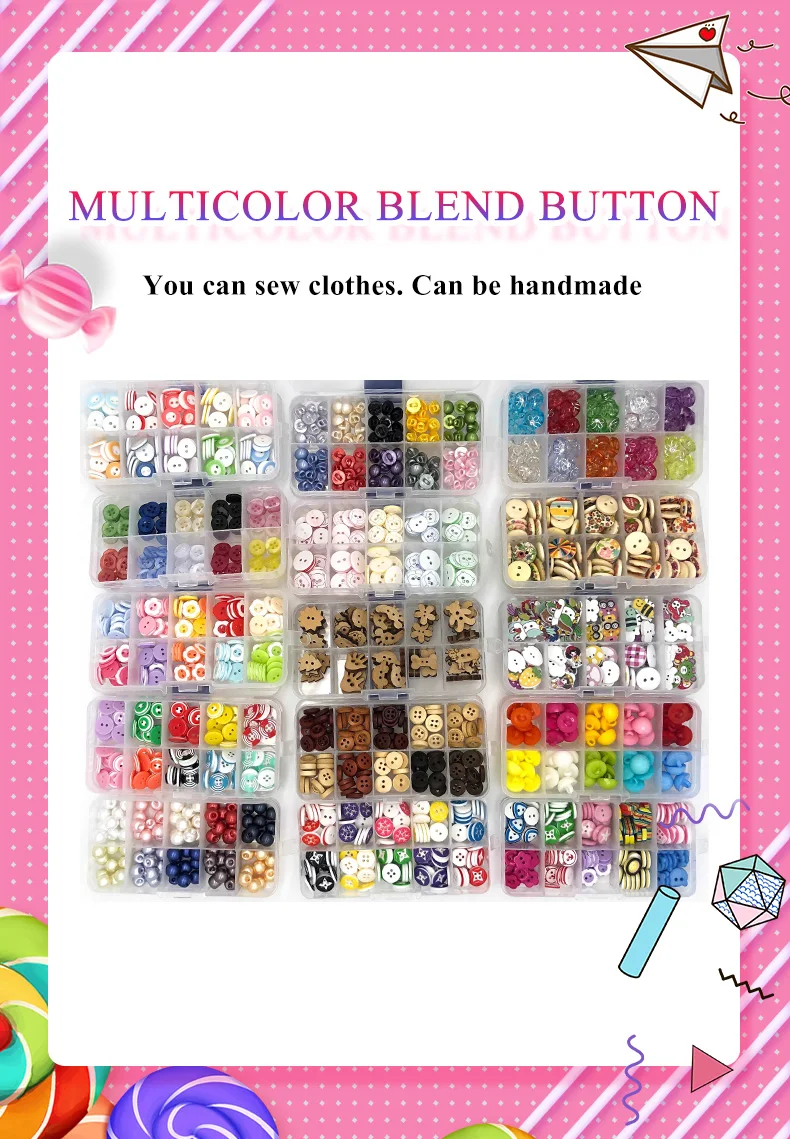150 Pcs 10-15 mm Resin/Wooden Buttons 2 Holes 15mm Mixed Wood Buttons Sewing Accessories for Clothing Decoration DIY Boxed
