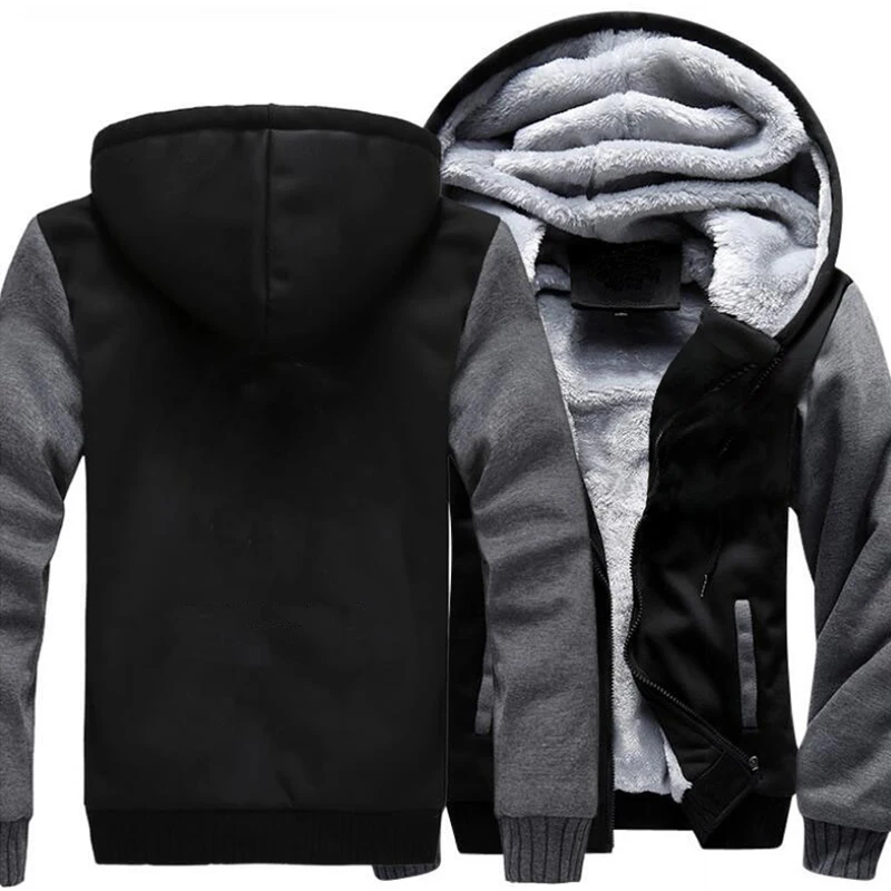 

Men's black hooded jacket fashion casual Plush sports sweater jacket outdoor sports zipper cardigan men's street clothes
