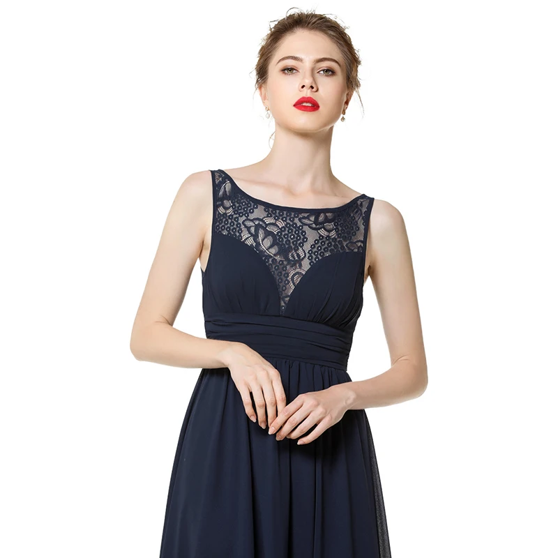 

Siskakia Maxi Dress Elegant O neck Sleeveless Lace Patchwork Chiffon Long Dress Summer 2020 Evening party Clothing Solid Plain