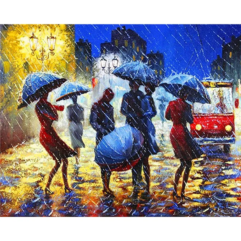 painting by number10 Влюбленные краски по номерам зонтик дождливый день Arcylic краски ing по номерам на холсте в рамке настенные картины искусство для гостиной - Цвет: painting by number10