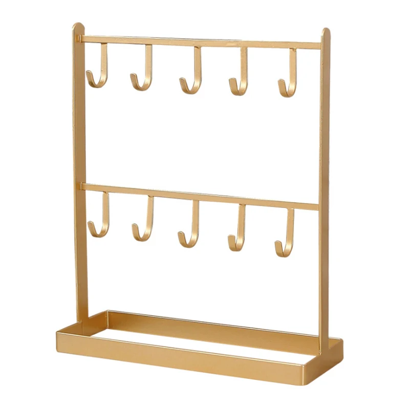 

Two Layer Jewelry Storage Rack Desktop Earring Hanger Necklace Ring Display Stand Key Hook Holder Home Decoration Organizer