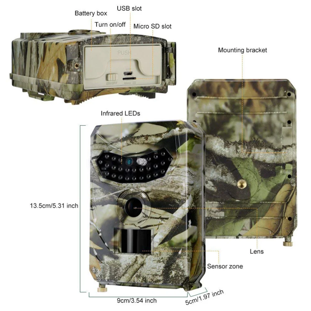 

Trail Camera 12MP 1080P Infrared Night Vision Camera Waterproof Battery