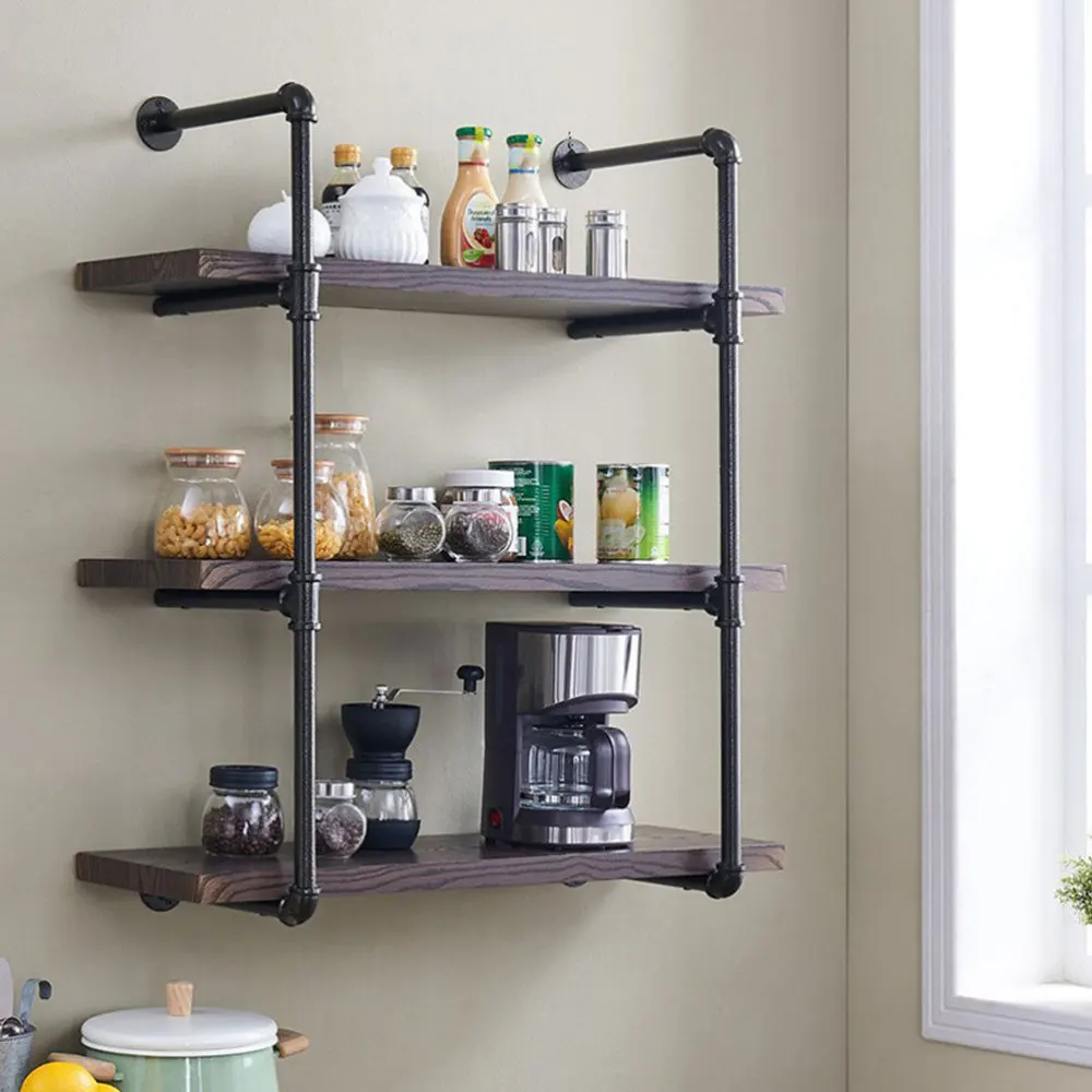

2Pcs Durable Iron Storage Racks Retro Iron Pipe Racks Home Use Racks Black