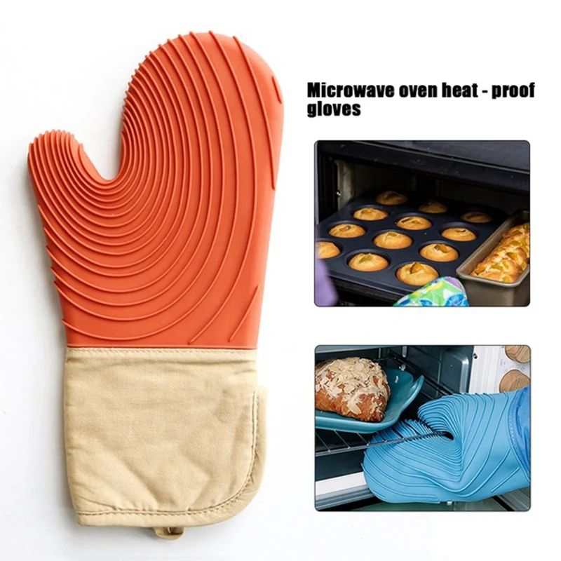 

Silicone Heat-Resistant Glove Cooking Barbecue Silicone Kitchen Microwave Mitten Oven Glove Anti-Slip Oven Mitt-Orange