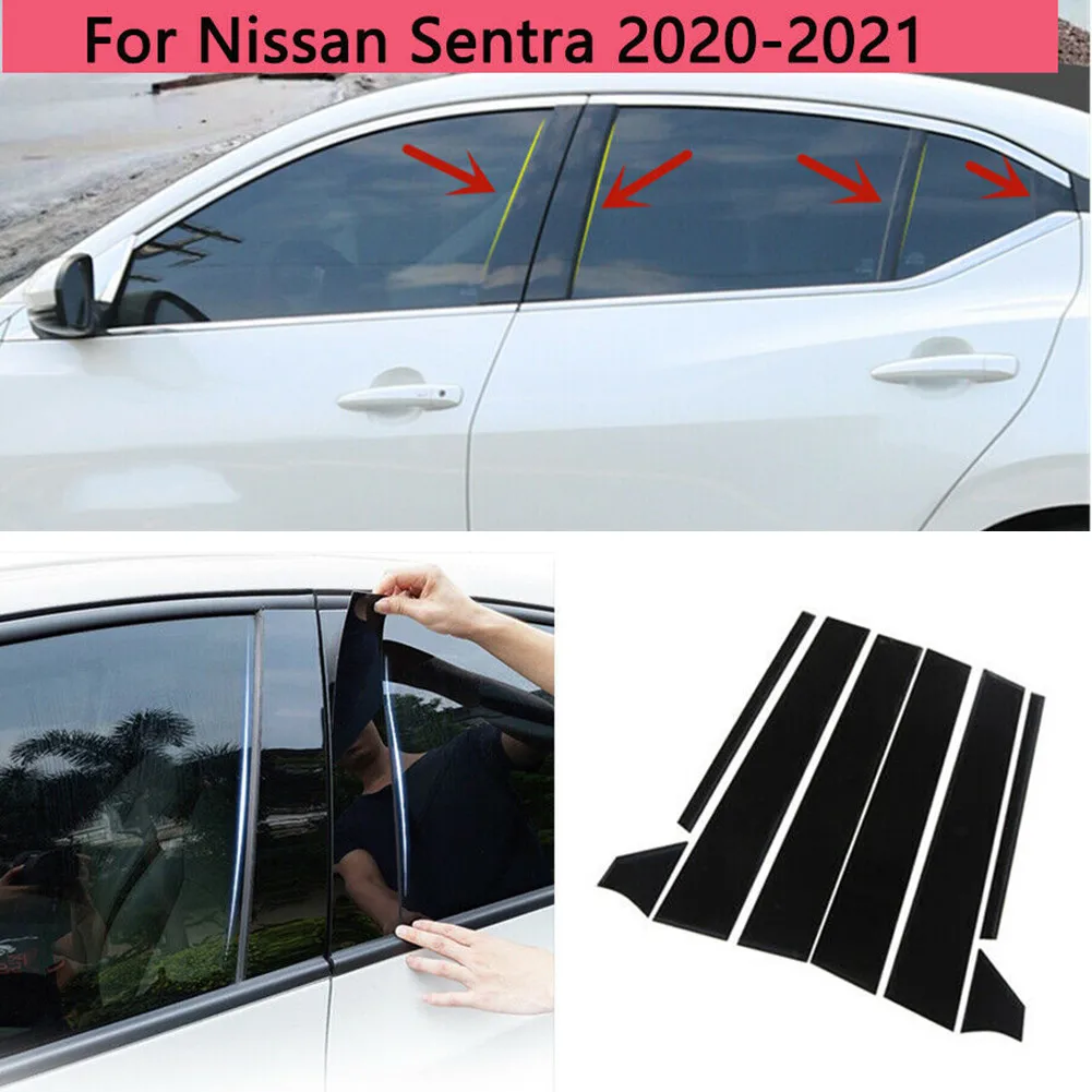

8 шт. черные стойки с глянцевой отделкой, отделка двери, окна из поликарбоната, пластиковые водонепроницаемые для Nissan Sentra 2020 2021, автомобильны...