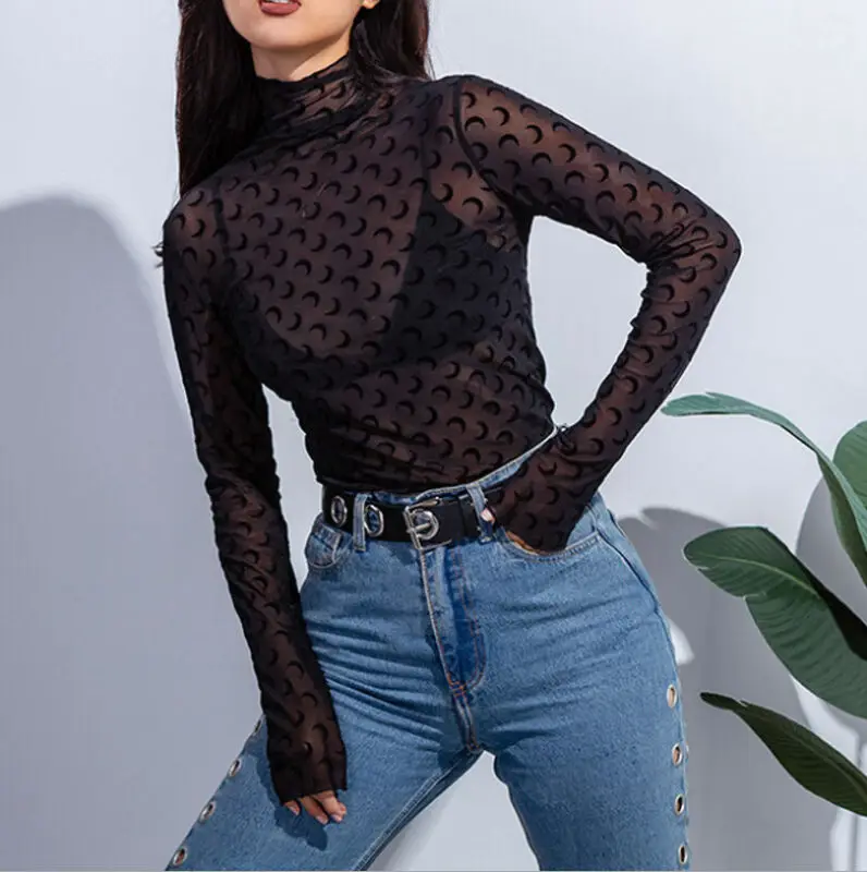 Autumn Bodycon Mesh Bodysuits Feminino Mujer Sexy Stretchy Rompers Long Sleeve Women Body Streetwear Jumper Tops One Piece | Женская